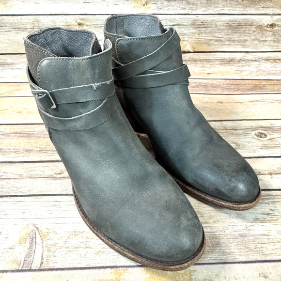 H by Hudson Womens Gray Leather Horrigan Belt Strapped Ankle Boots 40/9 Western - Picture 1 of 11